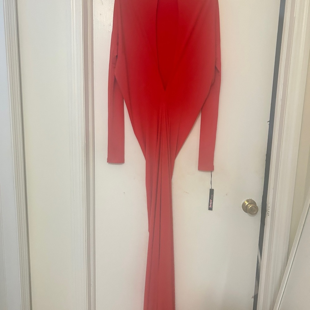 Issue New York Vibrant Red Long Sleeve Dress Small/ 70 inches long.